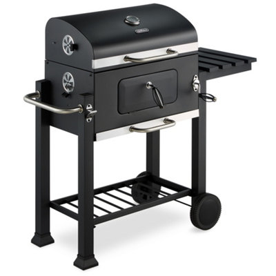 VonHaus BBQ, Charcoal Barbecue, Portable BBQ for Garden, for Grilling Meat, Fish, w/ Side Table, Temperature Gauge