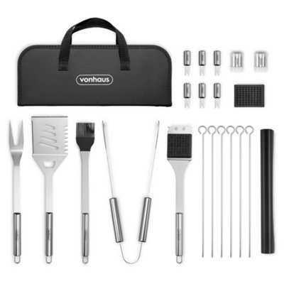 VonHaus BBQ Tool Set with Case, 20Pc BBQ Accessories Kit w/ Spatula, Tongs, Barbecue Grill Mat & More, Outdoor Cooking Utensils