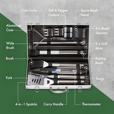 VonHaus BBQ Tool Set with Case, 25Pc BBQ Accessories Kit w/ Thermometer ...