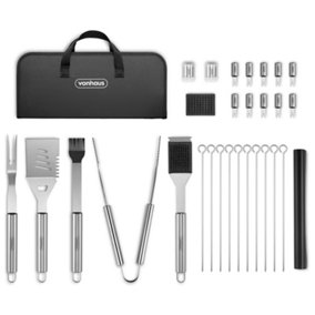 VonHaus BBQ Tool Set with Case, 30Pc BBQ Accessories Kit w/ Spatula, Tongs, Barbecue Grill Mat & More, Outdoor Cooking Utensils