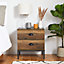 VonHaus Bedside Table, Dark Wood Effect Nightstand, 2 Drawer Industrial Style Bedside Cabinet Rustic Bedside Drawers for Bedroom