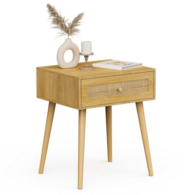 VonHaus Bedside Table for Bedroom, Scandi Natural Rattan 1