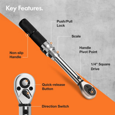 VonHaus Bike Torque Wrench Set 1/4 Drive, Highly Precise 2-20Nm Adjustable  Ratchet Wrench, 19pcs Bicycle Maintenance Kit