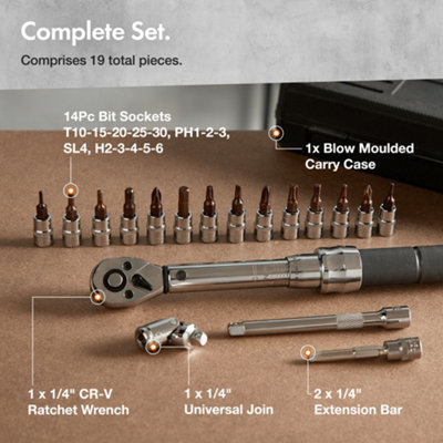 VonHaus Bike Torque Wrench Set 1 4 Drive Highly Precise 2 20Nm Adjustable Ratchet Wrench 19pcs