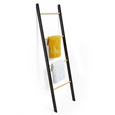 VonHaus Black Towel Ladder w Solid Rubberwood Rungs for Towels