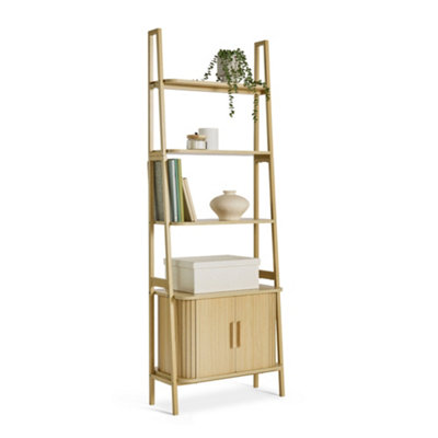 VonHaus Bookcase for Living Room, Tambour Bookshelf with Sliding Doors & Storage, Scandi Look Home Office Shelving Unit, Landos
