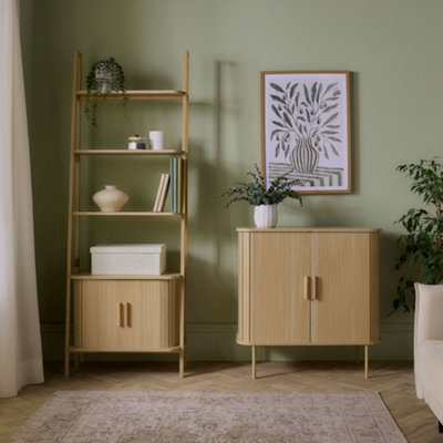 View of VonHaus Bookcase for Living Room, Tambour Bookshelf with Sliding Doors ...