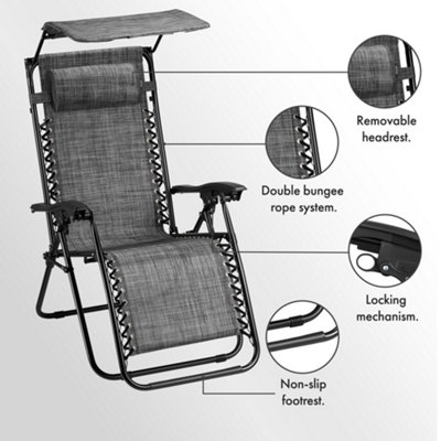 VonHaus Canopy Zero Gravity Chairs Set Set of 2 Weather Resistant Folding Textoline Recliner Sun Loungers