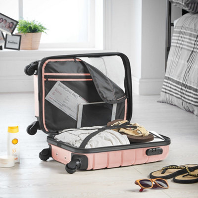 VonHaus Carry On Suitcase Pink Lightweight Wheeled Hand Luggage ABS Plastic Under Seat Cabin Case Durable