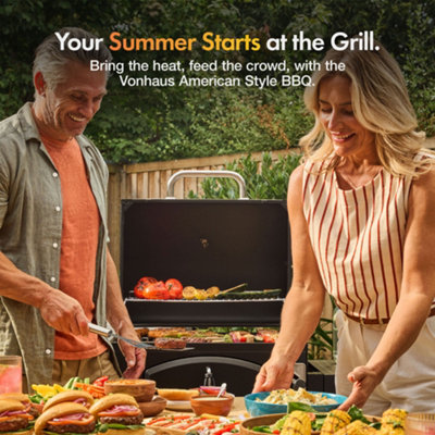 VonHaus Charcoal BBQ, American Style XL Portable Barbecue, 2 in 1 ...