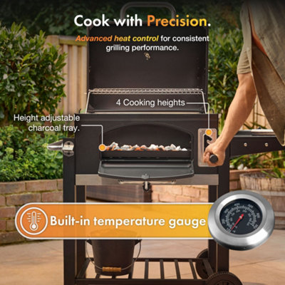 VonHaus Charcoal BBQ, American Style XL Portable Barbecue with 1 Shelf ...