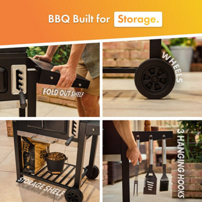 VonHaus Charcoal BBQ, American Style XL Portable Barbecue with 1 Shelf ...