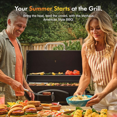 VonHaus Charcoal BBQ, American Style XXL Portable Barbecue, 2 in 1 ...