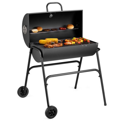 VonHaus Charcoal BBQ, Portable Barrel Barbecue with Warming Rack