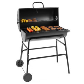 VonHaus Charcoal BBQ, Portable Barrel Barbecue with Warming Rack, Temperature Gauge, Wheels, Large Cooking Grill, Air Vents