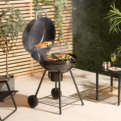 VonHaus Charcoal BBQ Portable Kettle Barbecue with Warming Rack Temperature Gauge Wheels Large Cooking Grill Air