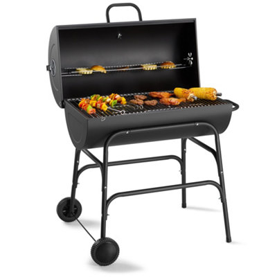 VonHaus Charcoal BBQ, XL Portable Barrel Barbecue, 2 in 1 Barbeque and Smoker with Warming Rack, Wheels, Large Cooking Grill