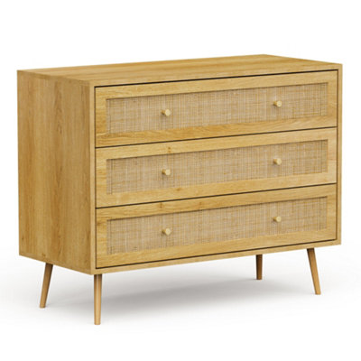 VonHaus Chest of Drawers for Bedroom, Scandi Style Natural Rattan 3 ...