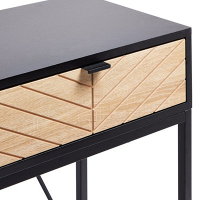VonHaus Chevron Console Table, Black & Light Wood Effect Hallway Table, 2 Drawer Entryway Hall Table with Metal Frame, Dalton