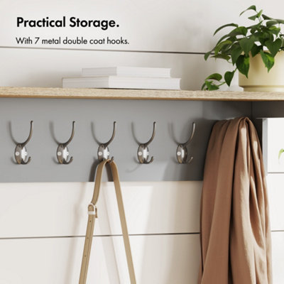 VonHaus Coat Hooks Wall Mounted, Grey Coat Rack with Shelf