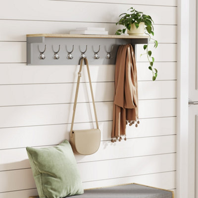 VonHaus Coat Hooks Wall Mounted, Grey Coat Rack with Shelf