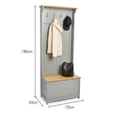 VonHaus Coat Rack Stand Shoe Storage Bench Grey Hallway Storage Unit Hall Tree w 4