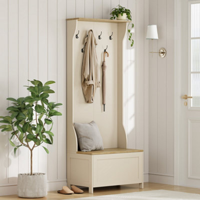 VonHaus Coat Stand with Shoe Storage, Cream Hallway Unit with 7 Double ...
