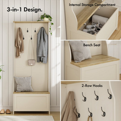 VonHaus Coat Stand with Shoe Storage, Cream Hallway Unit with 7 Double ...