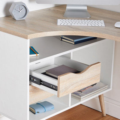VonHaus Computer Desk Light Oak Effect Home Office Desk Desk for Home Working Home Study Space