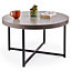 VonHaus Concrete Look Round Coffee Table Grey, Lightweight Centre Table w/Black Metal Legs, 80cm Diameter, Modern Industrial Style