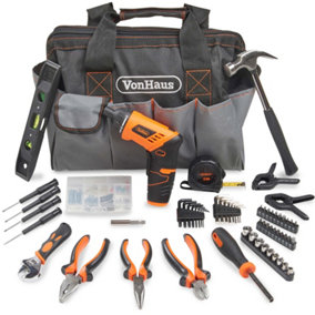 VonHaus Cordless Hand Drill and Household Tool Kit - 94pc Tool Kit for Beginners - Includes 3.6V/Cordless Lithium-ion Screwdriver
