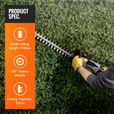 VonHaus Cordless Hedge Trimmer 40V, Aluminium Electric Hedge Cutter w/ Battery, Charger, 510mm Cutting Length, Double Blade Action