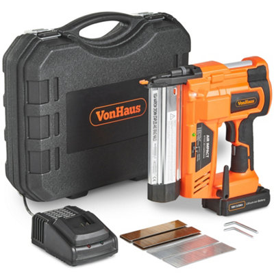 VonHaus Cordless Nail Gun with 18v Battery, Charger & 200 Nails/Staples ...