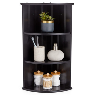 VonHaus Corner Shelf Unit, Black 3 Tier Shelving, Freestanding or Wall ...