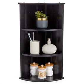 VonHaus Corner Shelf Unit, Black 3 Tier Shelving, Freestanding or Wall Mounted Display Shelves, Modern Storage for Bathroom Decor