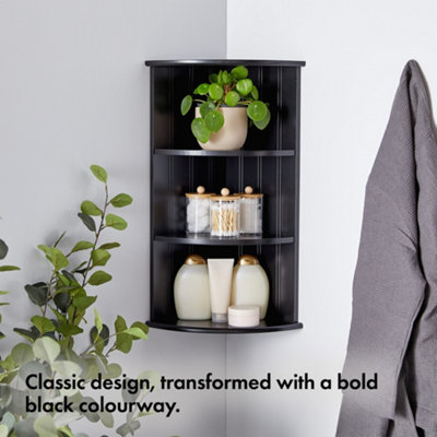 VonHaus Corner Shelf Unit, Black 3 Tier Shelving, Freestanding or Wall Mounted Display Shelves, Modern Storage for Bathroom Decor