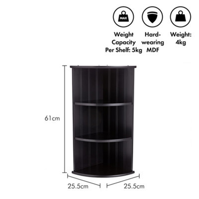 VonHaus Corner Shelf Unit, Black 3 Tier Shelving, Freestanding or Wall Mounted Display Shelves, Modern Storage for Bathroom Decor