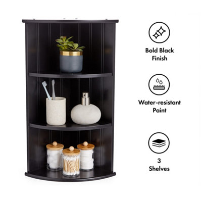 VonHaus Corner Shelf Unit, Black 3 Tier Shelving, Freestanding or Wall Mounted Display Shelves, Modern Storage for Bathroom Decor