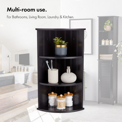 VonHaus Corner Shelf Unit, Black 3 Tier Shelving, Freestanding or Wall Mounted Display Shelves, Modern Storage for Bathroom Decor