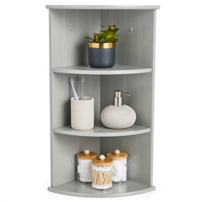 VonHaus Corner Shelf Unit, Grey 3 Tier Shelving, Freestanding or Wall Mounted Display Shelves, Modern Storage for Bathroom Decor