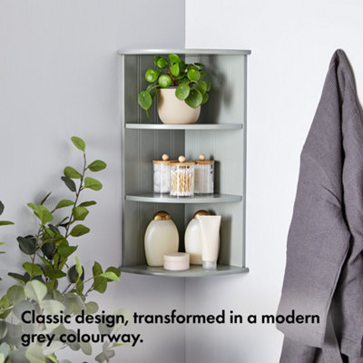 VonHaus Corner Shelf Unit, Grey 3 Tier Shelving, Freestanding or Wall Mounted Display Shelves, Modern Storage for Bathroom Decor
