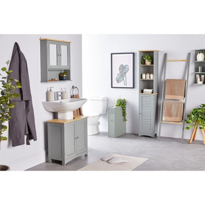 VonHaus Corner Shelf Unit, Grey 3 Tier Shelving, Freestanding or Wall Mounted Display Shelves, Modern Storage for Bathroom Decor