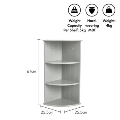 VonHaus Corner Shelf Unit, Grey 3 Tier Shelving, Freestanding or Wall Mounted Display Shelves, Modern Storage for Bathroom Decor