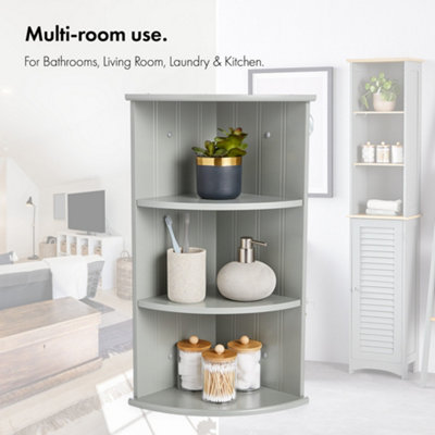 VonHaus Corner Shelf Unit, Grey 3 Tier Shelving, Freestanding or Wall Mounted Display Shelves, Modern Storage for Bathroom Decor