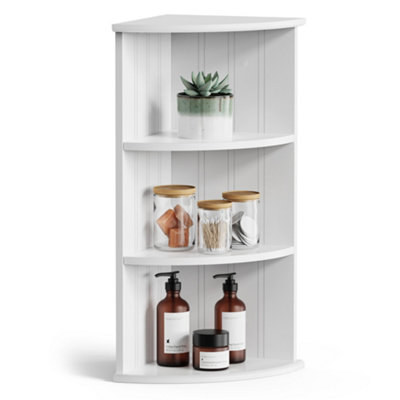 Vonhaus Corner Shelf Unit, White 3 Tier Corner Shelves for Wall, Freestanding or Wall Mounted, Bathroom, Kitchen, Living, Holbrook