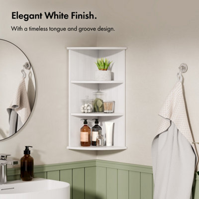 Vonhaus Corner Shelf Unit, White 3 Tier Corner Shelves for Wall, Freestanding or Wall Mounted, Bathroom, Kitchen, Living, Holbrook