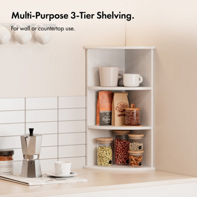 Vonhaus Corner Shelf Unit, White 3 Tier Corner Shelves for Wall, Freestanding or Wall Mounted, Bathroom, Kitchen, Living, Holbrook