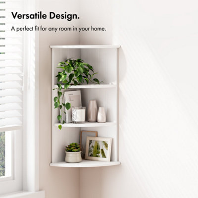 Vonhaus Corner Shelf Unit, White 3 Tier Corner Shelves for Wall, Freestanding or Wall Mounted, Bathroom, Kitchen, Living, Holbrook