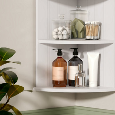 Vonhaus Corner Shelf Unit, White 3 Tier Corner Shelves for Wall, Freestanding or Wall Mounted, Bathroom, Kitchen, Living, Holbrook
