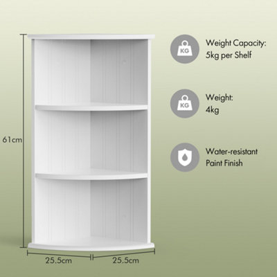 Vonhaus Corner Shelf Unit, White 3 Tier Corner Shelves for Wall, Freestanding or Wall Mounted, Bathroom, Kitchen, Living, Holbrook